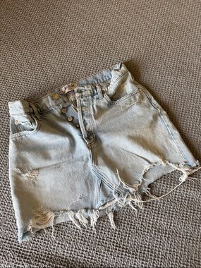 Agolde Light Blue Distressed High-Rise Denim Skirt